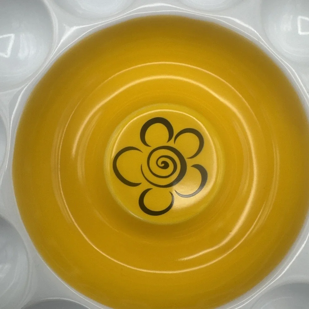 Daisy Ceramic Deviled Egg Platter Center for Dips Garnish Easter Teatime Spring